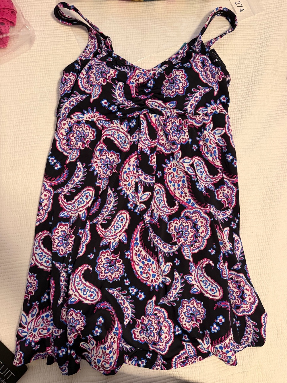 SWIM SOLUTIONS Paisley-Print Tummy-Control Swim Dress, Size 12, NWT - Picture 4 of 9